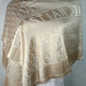 Dior Stole Shawl Wrap 65% Cashmere 35% Silk Light Golden Used